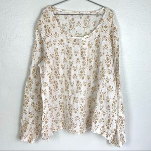 CP Shades Linen Mustard Yellow Floral Pattern Top